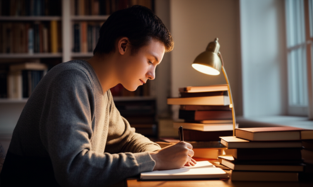 Focused writer at a desk